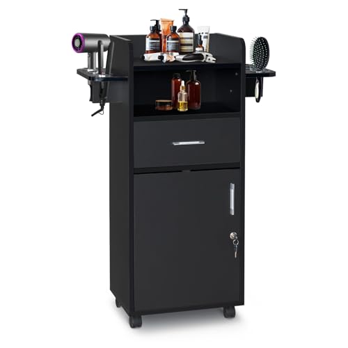 Winado Mobile Salon Trolley Cart with Lockable Cabinet & 6 Tool Holders