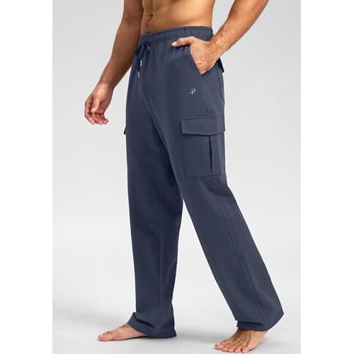 Pudolla Men's Cotton Sweatpants with Cargo Pockets Open Bottom Yoga Pants for Men Lounge Pants for Athletic Workout Casual