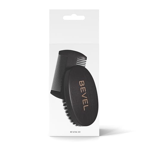 Bevel Beard Brush and Comb Set for Men ? Natural Boar Bristle Brush & Pearwood Comb with Travel Pouch ? Beard Grooming Kit for Shaping, Soften & Detangling Mustaches