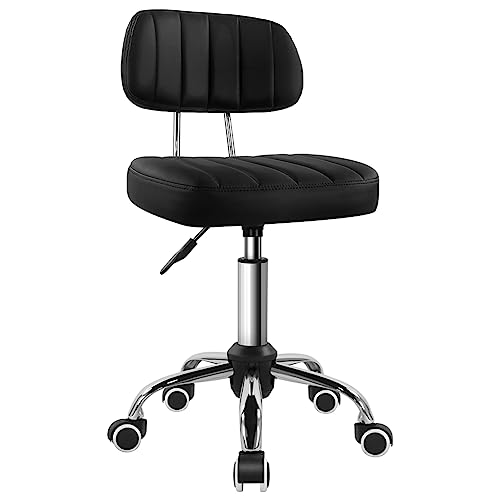 Black Square Swivel Stool with Backrest & Wheels - Adjustable