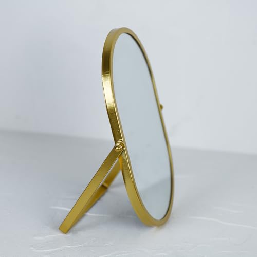 Oval Gold Vanity Mirror with Stand - 5.9 x 8.9 inches