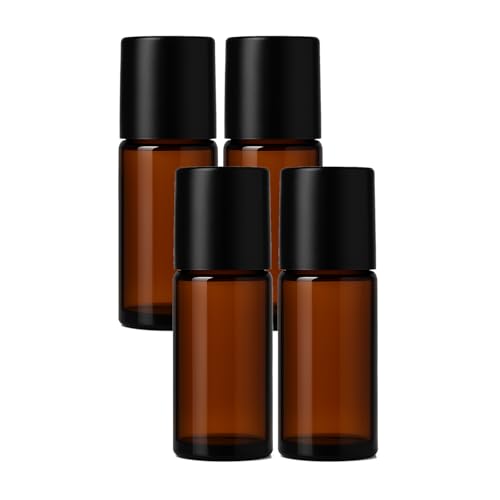 4-Pack 50ml Amber Glass Roller Bottles - Refillable & Leak-Proof