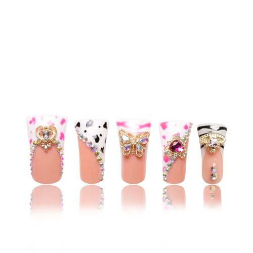 LOVFUL Press on Duck Nails Salon Quality Rolling Luxe Curve | Handmade Acrylic with Full Covered Crystals | Reusable Fake Nails | Duck Classic Regular 1.3 in | H144-M