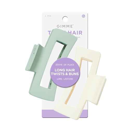 Gimme Beauty XL Thick Hair - X-Long Hair Holds More - Velvet-Like Finish Clip for All Lock Types - Non-Slip, Firm-Hold Daily Wear Accessory - Essential, Retractable Clip - Sage/Tan, 2 Pack