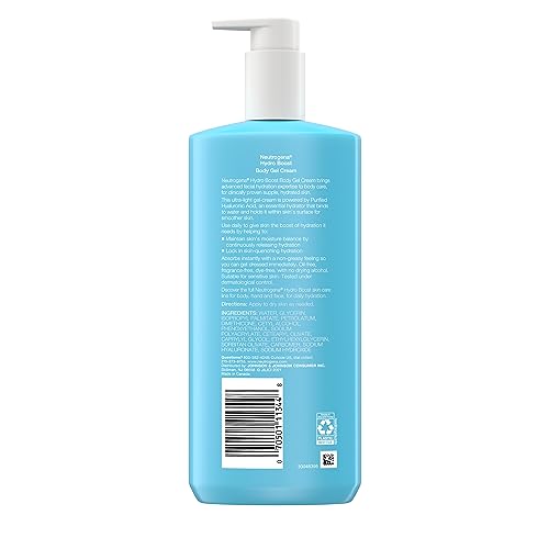 Neutrogena Hydro Boost Body Gel Cream,Hydrating Body Lotion with Hyaluronic Acid for Sensitive Skin,Fragrance-Free Hyaluronic Acid Moisturizer,16 oz,(Pack of 4)