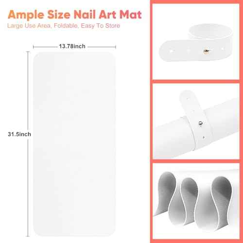 Nail Art Table Mat, (MAT ONLY) Nail Arm Rest Mat for Nail Tech, Soft Microfiber PU Leather Nail Mat for Nail Hand Rest Cushion, Foldable Manicure Table Pad Nail Desk Mat for Hand Stand Pillow - White