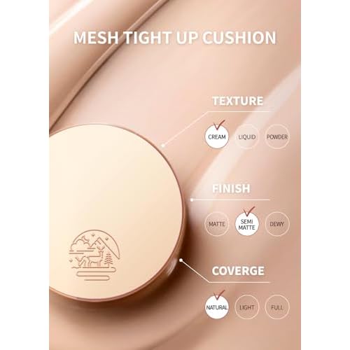 Mesh Tight up Cushion foundation 01 with refill 01, Light Beige, Korean cushion, Natural coverage, glowing, dewy makeup, flawless coverage, 24hr long lasting, All skin type, cream foundation