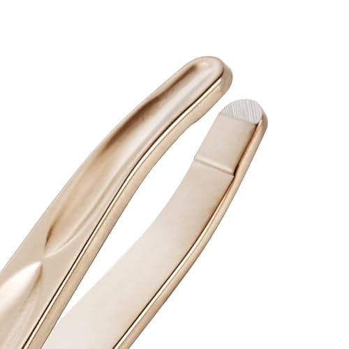 Tweezers for Man, Professional Round Tips Plucker for Chin, with Leather Travel Case (Light Gold)