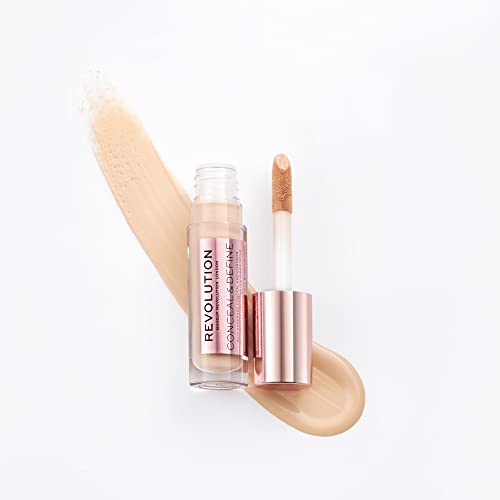 Revolution, Conceal & Define Concealer, Full Coverage & Lightweight, Long-Lasting Matte Finish, Vegan & Cruelty Free, C6 Fair or Light Skin Tones, 0.14 oz