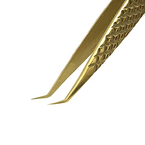 Dassen Lash Extension Tweezers Volume Eyelash Tweezers Super Strong Grip Curved Precision Stainless Steel Tweezers Anti-Static Eyelash Tools（Gold） (3-1S Gold)…