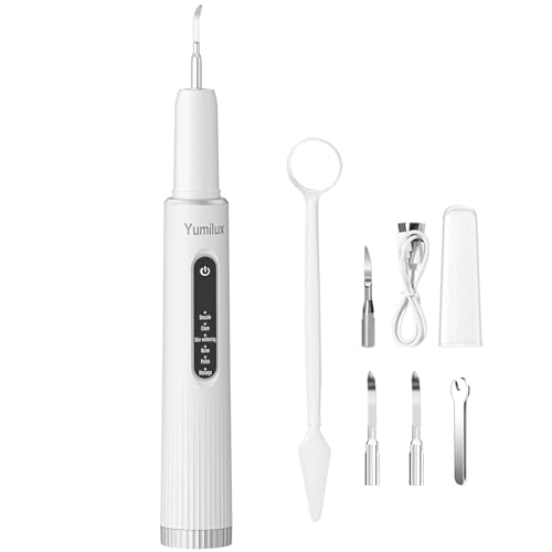 Professional Plaque Remover for Teeth, Teeth Cleaner Tool with Intelligent and Secure Sensor Technology, 4 Replaceable Heads 5 Modes, OLED Light & Oral Mirror, Rechargeable Teeth Cleaning Kit For Home