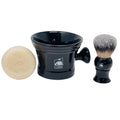 G.B.S Men's Wet Shaving Black Set - Pack of 3 Piece- Synthetic Hair Shaving Brush, Ceramic Mug and 97% All Natural Shaving Soap Compliments for any Shaving Razor