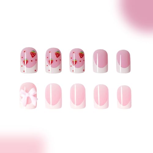 48Pc White French Tip Press On Nails Short Square Bow