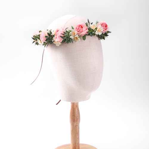 Pink Flower Crown Headband - Rose Floral Headpiece Adjustable Fairy Flower Crown for Women Girls Renaissance Birthday Wedding Party Photo Props