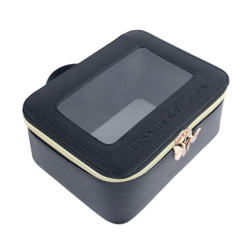 TRISTAN HOME Faux Leather Travel Makeup Case with Clear Display Window, Gold Zipper Trim, 8.5 x 6.5 x 3.7 Inch Cosmetic Organizer