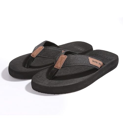 FITORY Men's Flip-Flops, Thongs Sandals Comfort Slippers for Beach Black Size 7