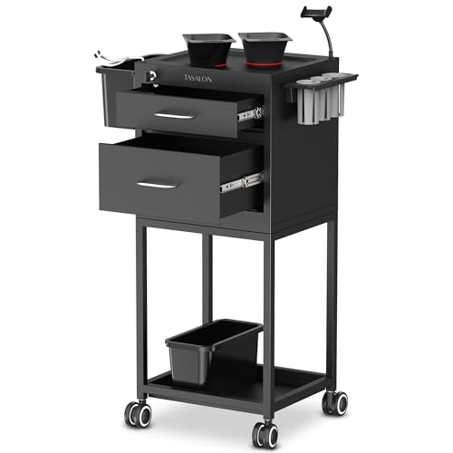 TASALON Metal Salon Cart with Lockable Drawers & Wheels