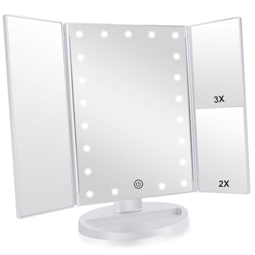 Infitrans Trifold Makeup Mirror with 1X 2X 3X Magnification & LED Lights