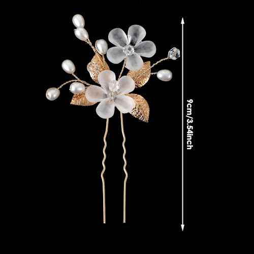 5Pcs Bridal Hair Pins, Peal Flower Hair Pins Gold Wedding Hair Piece Hair Accessories Hair Flowers for Women Girls