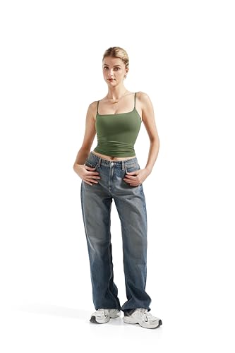 SUUKSESS Women Sexy Square Neck Tank Top Summer Y2K Going Out Tops Casual Sleeveless Basic Cami Shirts (Army Green, XS)