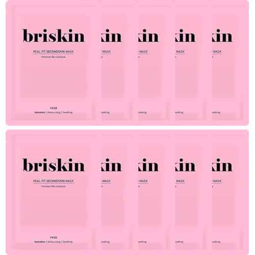 Briskin Korean Skincare Face Mask Bio-Cellulose Sheet Real Fit Secondskin Mask Moisture Concentration 1 Box (10 Sheets) for Dry, Sensitive Skin Typ