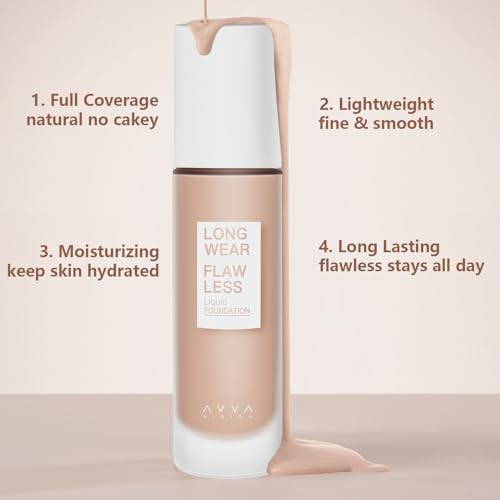 AVVA VISION Liquid Foundation Makeup Natural True Skin Tone Full Coverage Concealer Flawless Complexion Blendable Longwear, 101, 1 fl. oz.