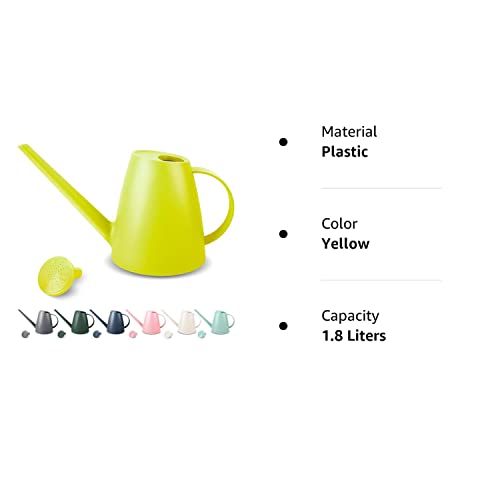 Watering Can for Indoor Plants, Small Watering Cans for House Plant Garden Flower, Long Spout Water Can for Outdoor Watering Plants 1.8L 1/2 Gallon (Yellow, 1.8L)