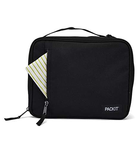 PackIt Freezable Classic Lunch Box, Black, Built with EcoFreeze® Technology, Collapsible, Reusable, Zip Closure With Zip Front Pocket and Buckle Handle, Designed for Fresh Lunches