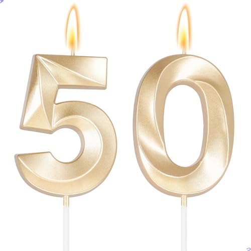 Light Gold 2.76 Inch Number 50 Candle for 50th Birthday Decorations, Men Women, Anniversary & Party
