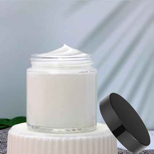 4oz Glass Clear Cosmetic Jars with Black Lids,Empty Small Glass Jars with Inner Liners,Round Travel Sample Container for Cream,Lotion,Ointments,Candle Making,Set of 25