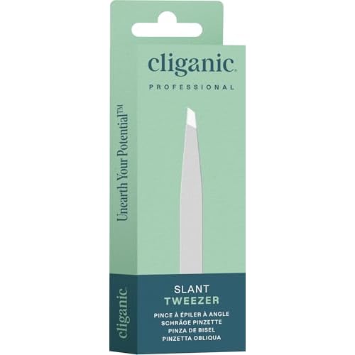 Cliganic Professional Eyebrow Tweezers Slant Tip (Silver) - Precision for Men & Women, Stainless Steel Best for Plucking Chin Facial Hair