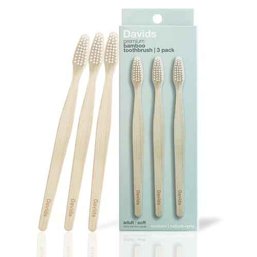 Davids Premium Bamboo Soft Bristle Toothbrush - 3 Pack | BPA Free, Eco-Friendly, Sustainable High Performance Bristles to Improve Oral Health Naturally | 100% Natural Bamboo Handle | Made in Germany