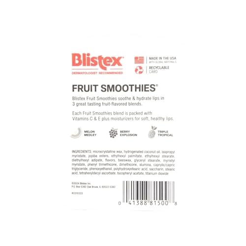 Blistex Fruit Smoothies Lip Moisturizers 3 Sticks 0.10 oz each Pack of 2