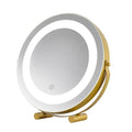Modern LED Vanity Mirror with Touch Control, Round Gold Metal Frame, Makeup Mirror with Stand for Bathroom, Bedroom, Dressing Table