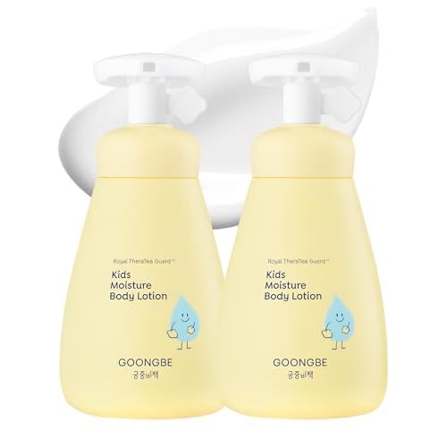GOONGBE Kids' Moisture Body Lotion - Korean Kids Daily Body Moisturizer - Long Lasting 24hr Hydrating Cream Type Lotion with Cica and Squalane - Allergen Free Scent, 2.7 fl.oz. 2 Pack