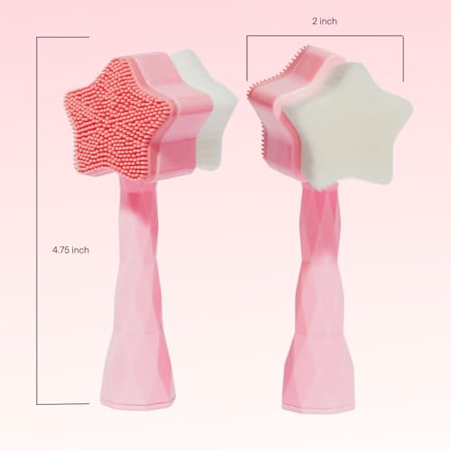 No Mo-Stache All Star Face Brush -Manual Facial Cleansing Brush, 2-in-1 Skin Care face Brush, Silicone Facial Scrubber Manual Dual Face Wash Brush for Deep Pore Exfoliation Massaging Skin Exfoliator
