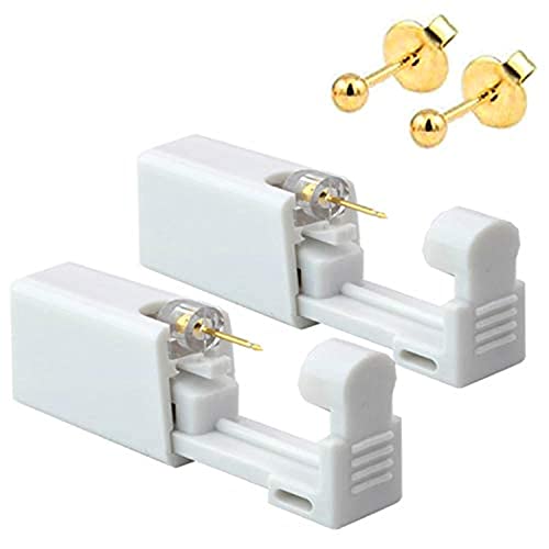 Self Ear Piercing Gun Kit 3mm Gold Peas Disposable Easy Use No Pain Piercing Tool with Stud & Alcohol Pads - 2 Pack