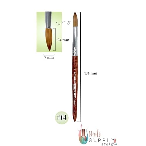 Acrylic Nail Brush Pure Kolinsky Hair Round Shape Redwood handle Size #6 to #22 Pick Your Size (SIZE #14)