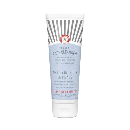 First Aid Beauty - Pure Skin Face Cleanser, Effectively Removes Makeup, Dirt, and Impurities, Gentle Cleanser Leaves Skin Soft & Supple, Safe for Sensitive Skin, Fragrance Free, 11 oz