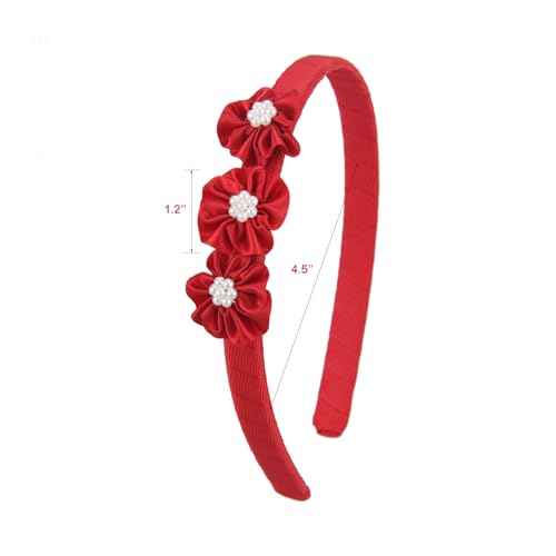 7Rainbows Boutique Triple Satin Flowers with 7 Faux Pearls Ivory Headbands for Girls Toddlers Teens and Even Adults.