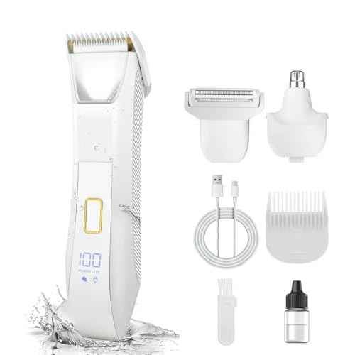 Bikini Trimmer for Women, 3 in 1 Electric Shaver for Women, Waterproof Pubic Body and Nose Hair Trimmer, Rechargeable Electric Razor for Underarm Leg Arm Body Nose