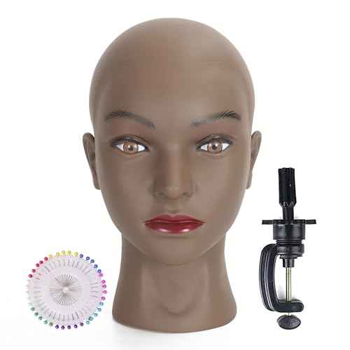 Bald Female Mannequin Head Makeup Training Head Wig Head Professional Cosmetology for Wig Making and Display Hat Helmet Glasses Display Head Model with Free Clamp Stand