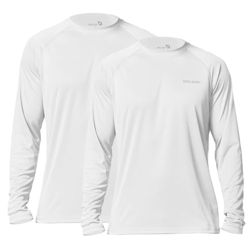 BALEAF Men's Sun Protection Shirts UV SPF T-Shirts UPF 50+ Long Sleeve Rash Guard Fishing Running 2 Pack White Size M