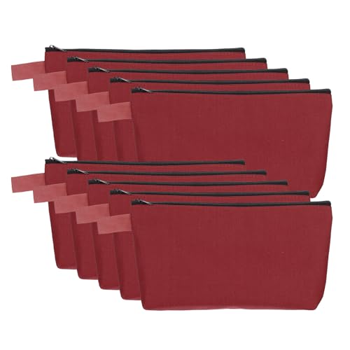 uxcell Canvas Makeup Bags, 10 Pcs Travel Cosmetic Bags Bulk, Multipurpose Plain Toiletry Zipper Pouches Blank DIY Craft Bags Pencil Bag for Women Teens, Dark Red