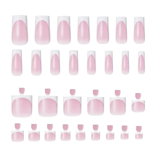 White French Tip Press On Nails & Toenails Set - Medium Square Fake Nails for Manicure