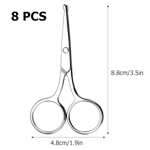 8 Pack Round Tip Safety Scissors - Grooming for Hair & Eyebrows