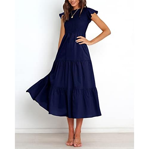 BTFBM Women Casual Short Sleeve Crew Neck Summer Dress Bohemian Floral Printed Flowy Maxi Dresses Tiered Cocktail Dress