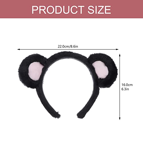 CALLARON Bear Ear Headband for Women, Cute Bear Hairband with Bear Ears Headwear Face Wash Headband Cartoon Cosplay Party Costume Hair Accessories for Adults Kids(Black Pink)