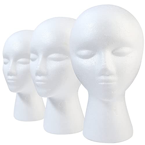 GliSun 3 Pcs Foam Wig Head Mannequin - Female Display Stand
