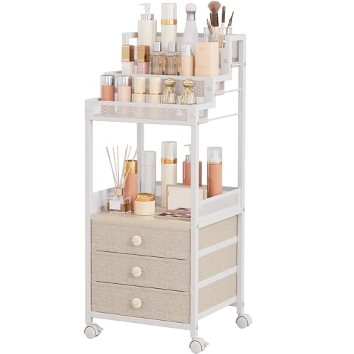 FURFUN 3-Tier Makeup Organizer Cart with Drawers - Rolling Storage
